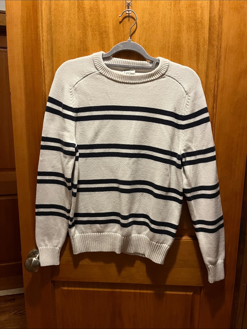 J. Crew Cream Crewneck Sweater with Navy Stripes